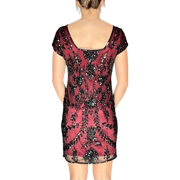 PISARRO NIGHTS Y2K EMBELLISHED BEAD CAP SLEEVE SCOOP NECK COCKTAIL PARTY DRESS - Picture 3 of 16